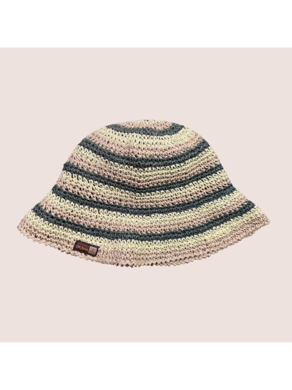 Vintage prAna Straw Crochet Bucket Hat Paper Boho Striped Sun Beach Hat Y2K